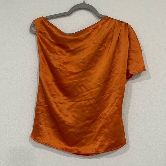 NWT ANNA QUAN | Astra Satin Draped Off-The-Shoulder Top in Kumquat | Size 6 - Picture 8 of 14